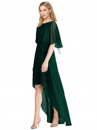 Online Plunging V Back Flutter Sleeves Cocktail Length Chiffon Bridesmaid Dress UK