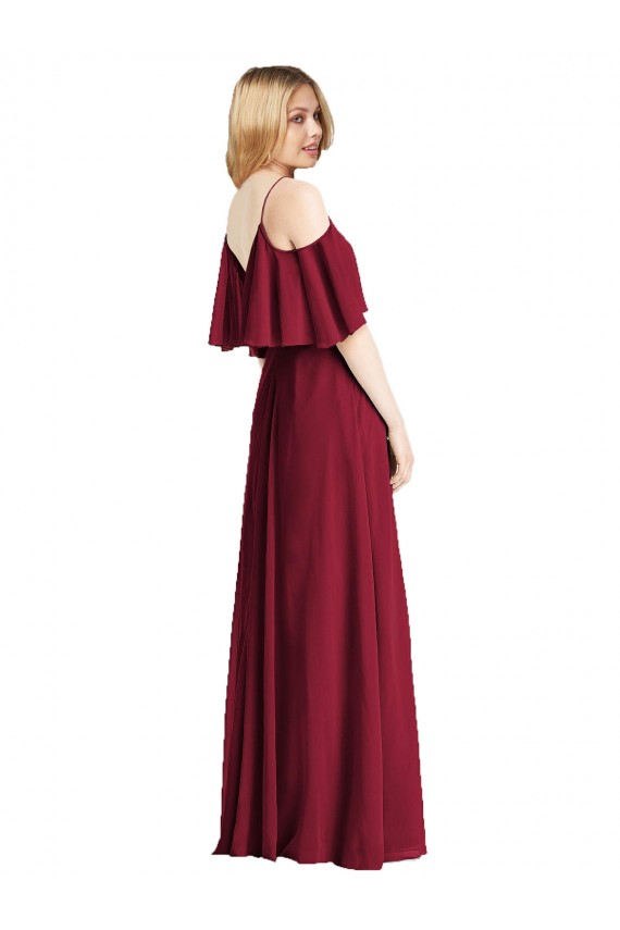 Online Spaghetti Straps V-Neck Chiffon Bridesmaid Dress with Sash Tie UK