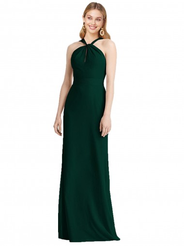 Online Sleek Full-Length Twist Halter Chiffon Bridesmaid Dress UK