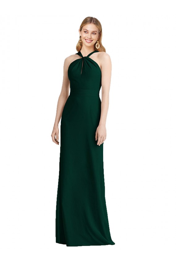Online Sleek Full-Length Twist Halter Chiffon Bridesmaid Dress UK