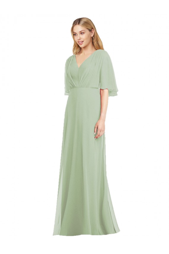 Online Full Length Lux Chiffon Flutter Sleeves Bridesmaid Dress UK