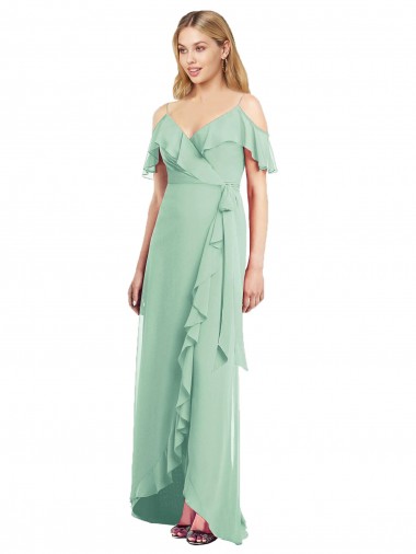 Online High Low Off the Shoulder Wrap Chiffon Bridesmaid Dress  UK