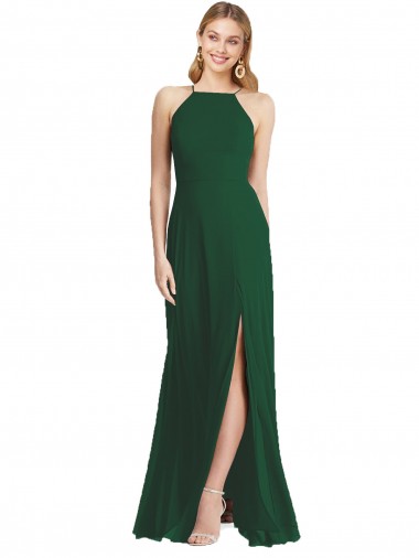 Online High-Neck Maxi Bridesmaid Dress with Front Slit UK