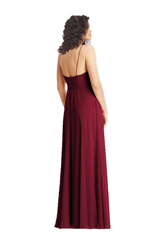 Online V-Neck Low Back Maxi Formal Wrap Chiffon Bridesmaid Dress UK