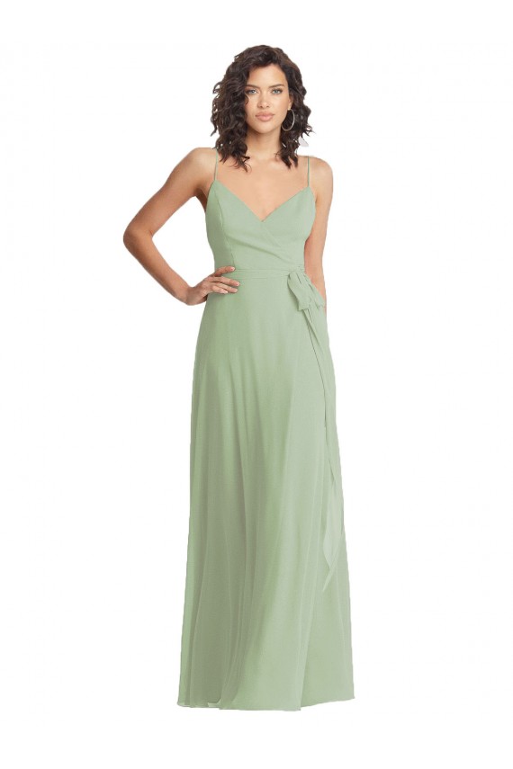 Online V-Neck Low Back Maxi Formal Wrap Chiffon Bridesmaid Dress UK