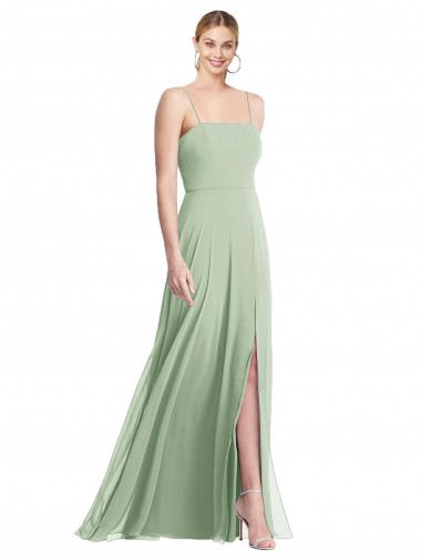 Online Sleek Spaghetti Straps Low Back Square Neck Maxi Formal Chiffon Bridesmaid Dress UK