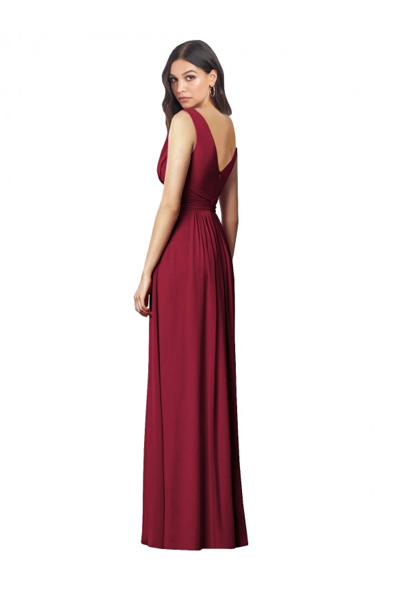 Online Draped V-Neck Shirred Chiffon Maxi Bridesmaid Dress UK