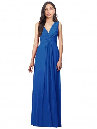 Online Draped V-Neck Shirred Chiffon Maxi Bridesmaid Dress UK