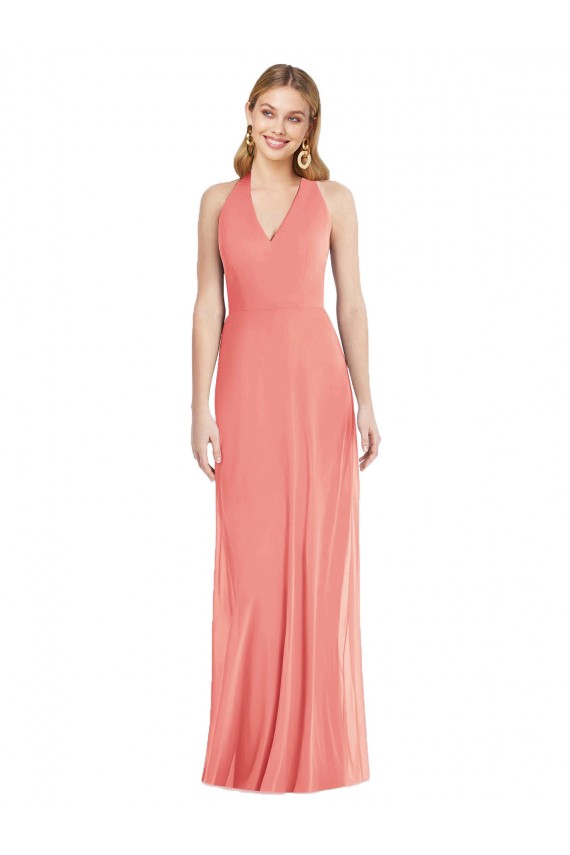 Online V-Neck Halter Chiffon Maxi Formal Bridesmaid Dress Open Back UK
