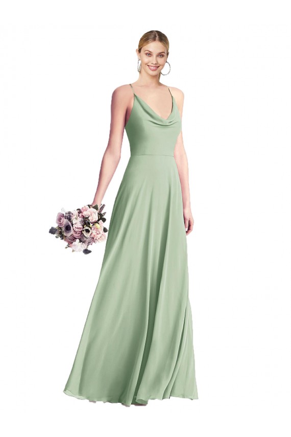 Online Cowl Neck Criss Cross Back Chiffon Maxi Bridesmaid Dress UK