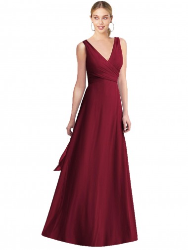 Online Sleeveless V-Neck Chiffon Wrap Bridesmaid Dress UK