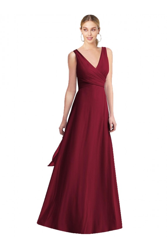 Online Sleeveless V-Neck Chiffon Wrap Bridesmaid Dress UK