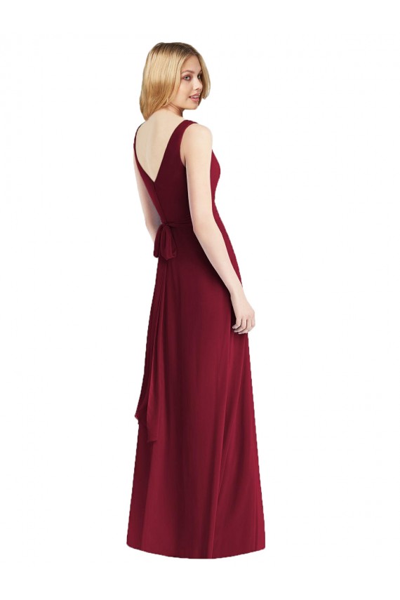 Online Sleeveless V-Neck Chiffon Wrap Bridesmaid Dress UK