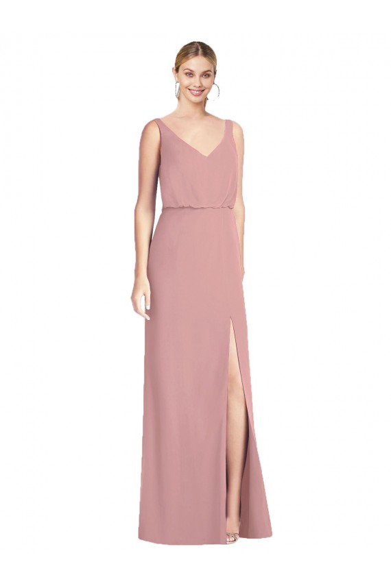 Online Blouson Bodice Chiffon Bridesmaid Dress with Front Slit UK