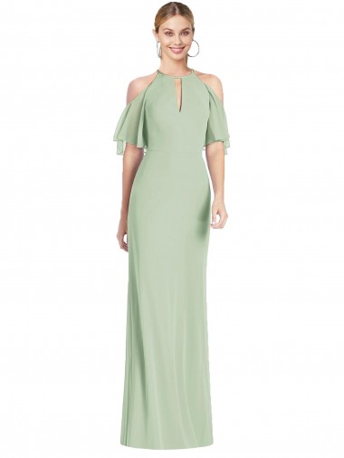 Online Ruffle Cold-Shoulder Mermaid Chiffon Maxi Bridesmaid Dress UK