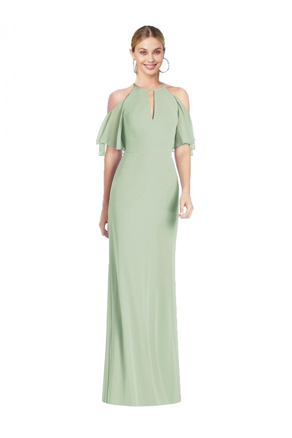 Online Ruffle Cold-Shoulder Mermaid Chiffon Maxi Bridesmaid Dress UK