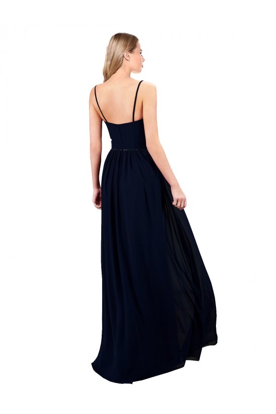 Online Draped A-Line Chiffon Formal Bridesmaid Dress with Spaghetti Straps and High Slit UK