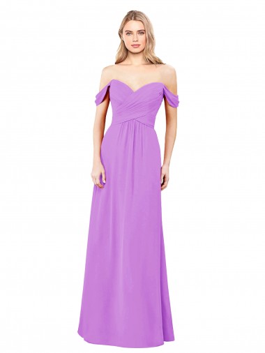Online Off The Shoulder Draped Sleeves A-Line Chiffon Bridesmaid Dress UK