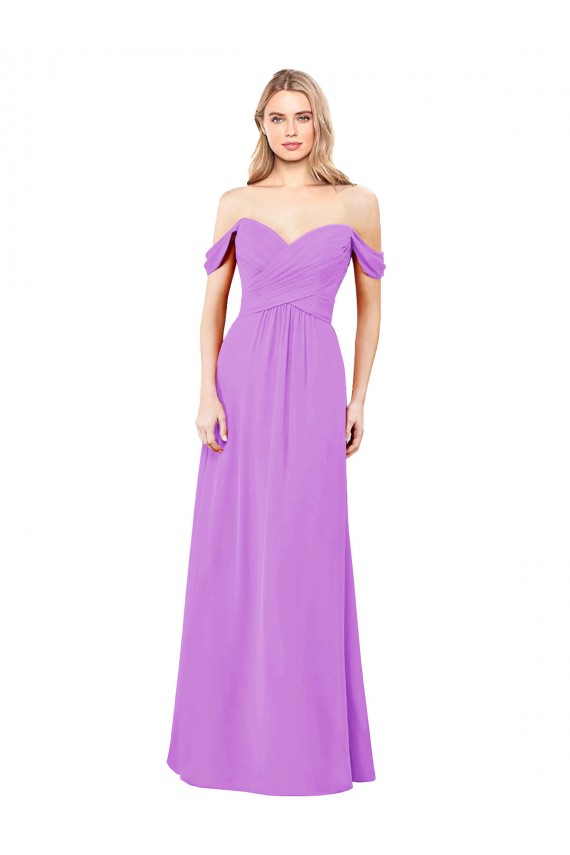 Online Off The Shoulder Draped Sleeves A-Line Chiffon Bridesmaid Dress UK
