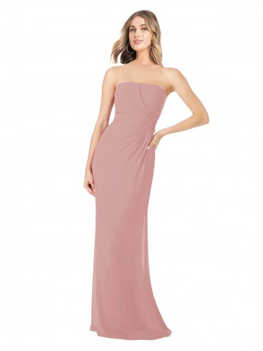 Online Draped Strapless Sheath Long Chiffon Bridesmaid Dress UK