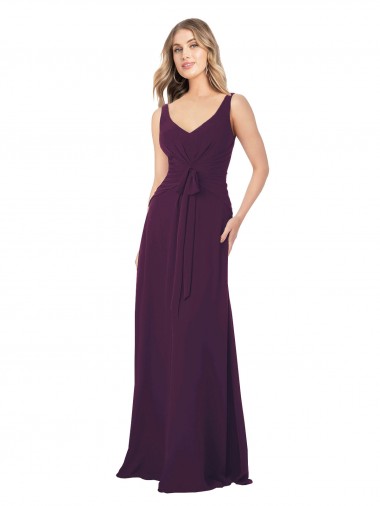 Online Long Chiffon Bridesmaid Dress with Front Bow UK