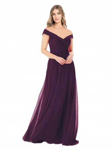 Online Classic Off the Shoulder Draped Chiffon Bridesmaid Dress UK