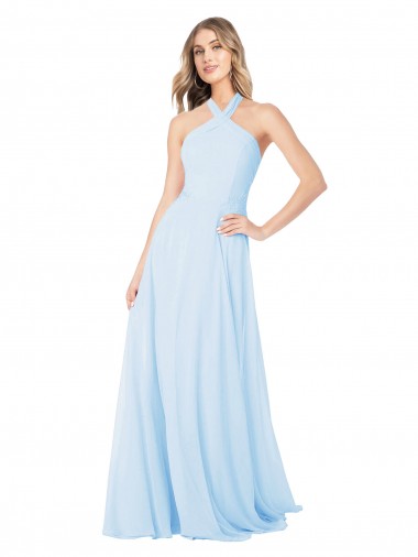 Online Criss Cross High Neck Halter Chiffon Bridesmaid Dress UK