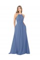 Online Draped High Neck Keyhole Back Bridesmaid Dress with Front Slit UK