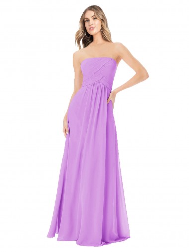 Online Draped Strapless Floor Length Chiffon Bridesmaid Dress UK