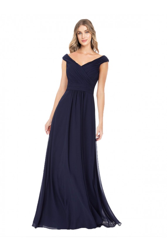 Online Off the Shoulder Classic Chiffon Bridesmaid Dress with Draped Bodice UK