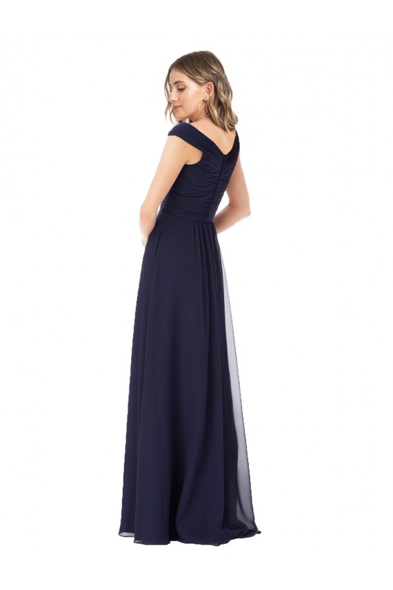 Online Off the Shoulder Classic Chiffon Bridesmaid Dress with Draped Bodice UK