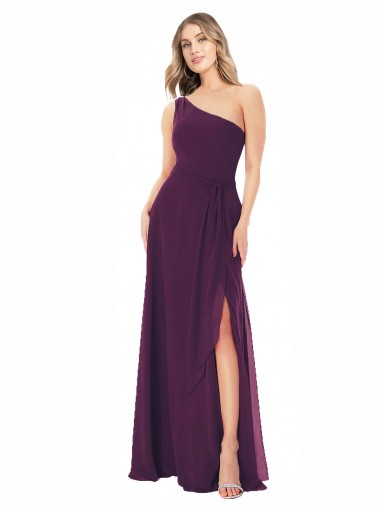 Online One Shoulder Chiffon Bridesmaid Dress with Tie Belt UK