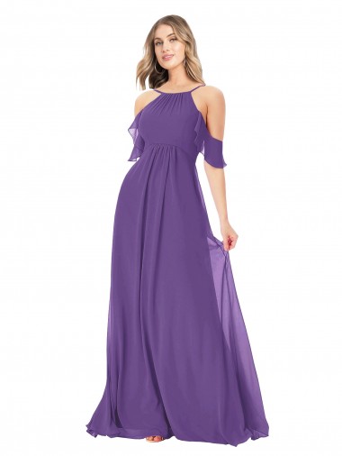 Online Cold Shoulder Flutter Sleeves Chiffon Bridesmaid Dress UK