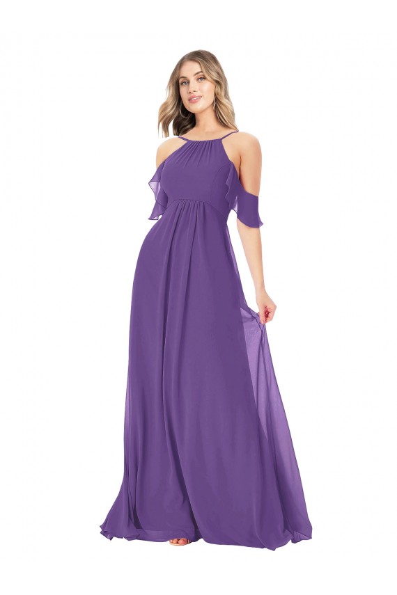 Online Cold Shoulder Flutter Sleeves Chiffon Bridesmaid Dress UK