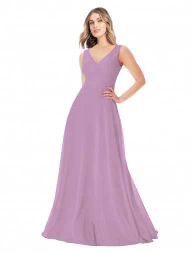 Online Simple Chiffon V-Neck Bridesmaid Dress with Draped V-Back UK