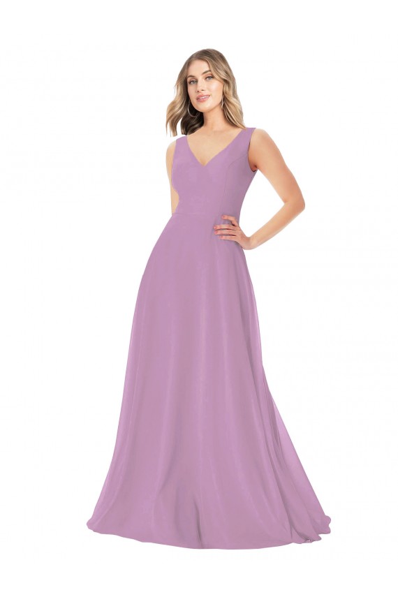 Online Simple Chiffon V-Neck Bridesmaid Dress with Draped V-Back UK