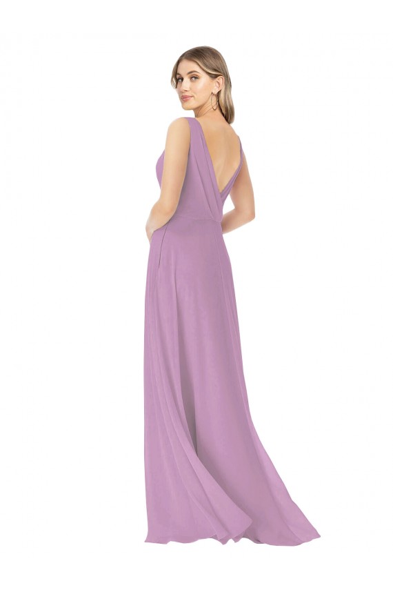 Online Simple Chiffon V-Neck Bridesmaid Dress with Draped V-Back UK