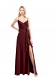 Online Spaghetti Straps V-Neck Long Chiffon Bridesmaid Dress with Side Slit UK