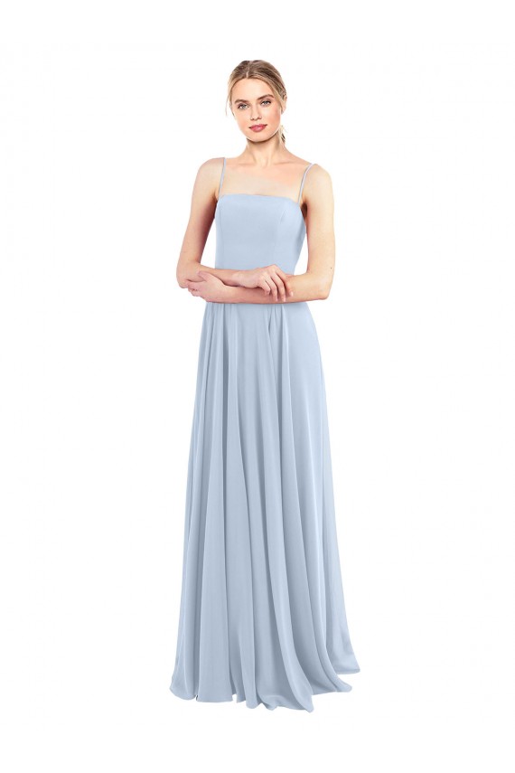 Online Luxe Chiffon Straight Neckline Long Chiffon Bridesmaid Dress with Skinny Straps UK