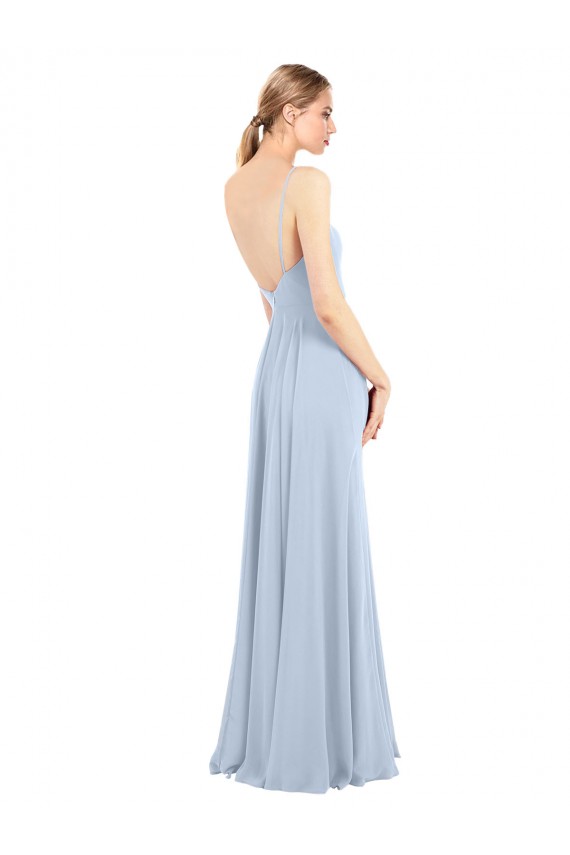 Online Luxe Chiffon Straight Neckline Long Chiffon Bridesmaid Dress with Skinny Straps UK