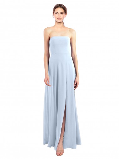 Online Fitted Strapless Full Length Chiffon Bridesmaid Dress with Front Slit UK
