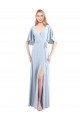 Online V-Neckline and Cascading Flutter Sleeves Chiffon Bridesmaid Dress with Front Slit UK