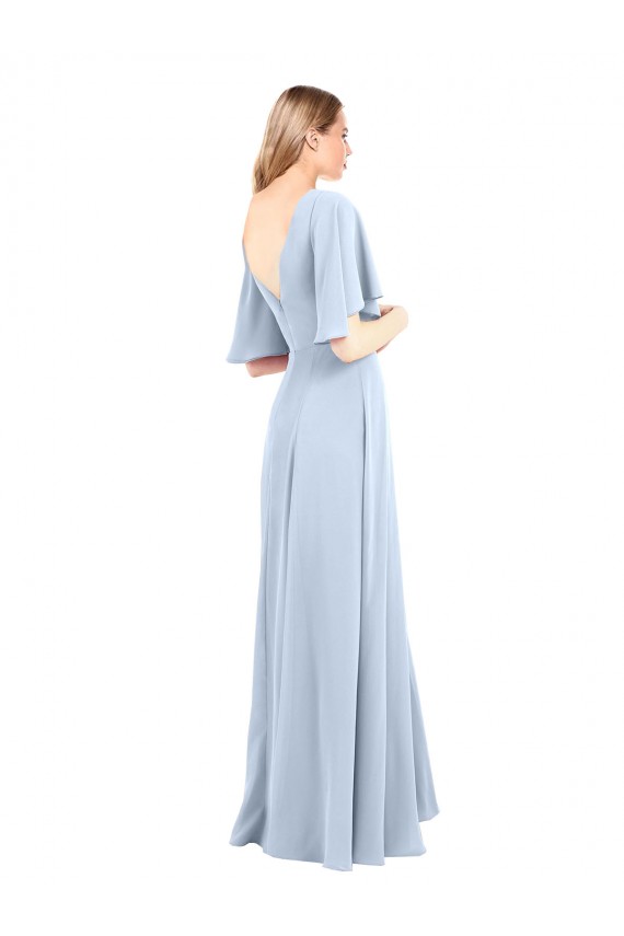 Online V-Neckline and Cascading Flutter Sleeves Chiffon Bridesmaid Dress with Front Slit UK