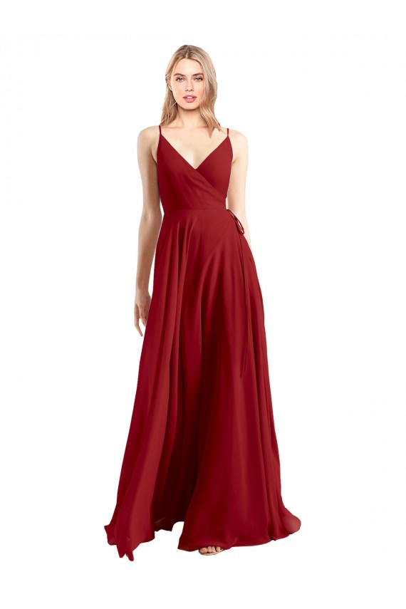 Online A-Line Spaghetti Straps V-Neckline Chiffon Bridesmaid Dress Open Back UK