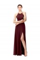 Online Slim Long High Halter Neck Chiffon Bridesmaid Dress with High Side Slit UK