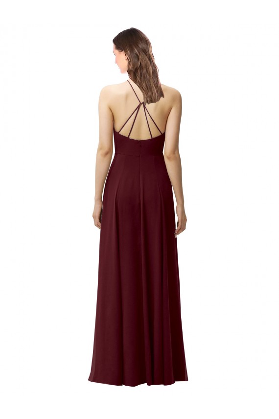 Online Slim Long High Halter Neck Chiffon Bridesmaid Dress with High Side Slit UK