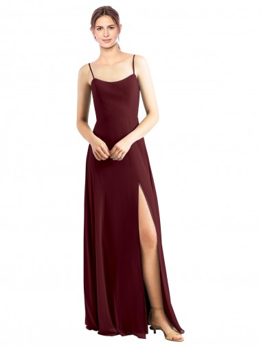Online Sleek Fit and Flare Long Scoop Neck Chiffon Bridesmaid Dress with High Side Slit UK