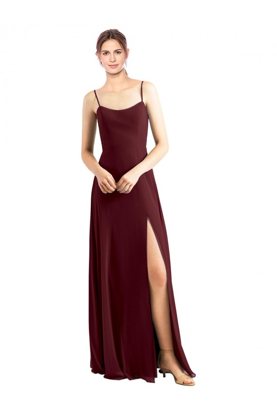 Online Sleek Fit and Flare Long Scoop Neck Chiffon Bridesmaid Dress with High Side Slit UK