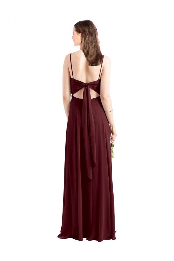 Online Sleek Fit and Flare Long Scoop Neck Chiffon Bridesmaid Dress with High Side Slit UK