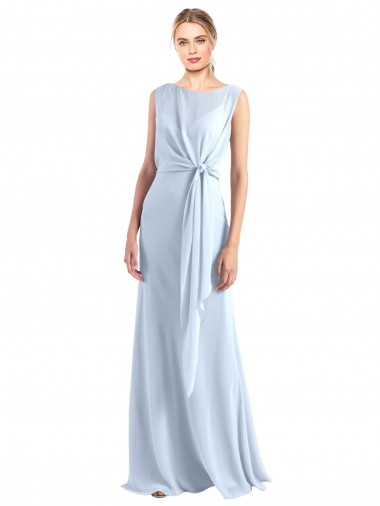 Online Illusion Boat Neck Long Full Length Chiffon Bridesmaid Dress with Keyhole Back UK